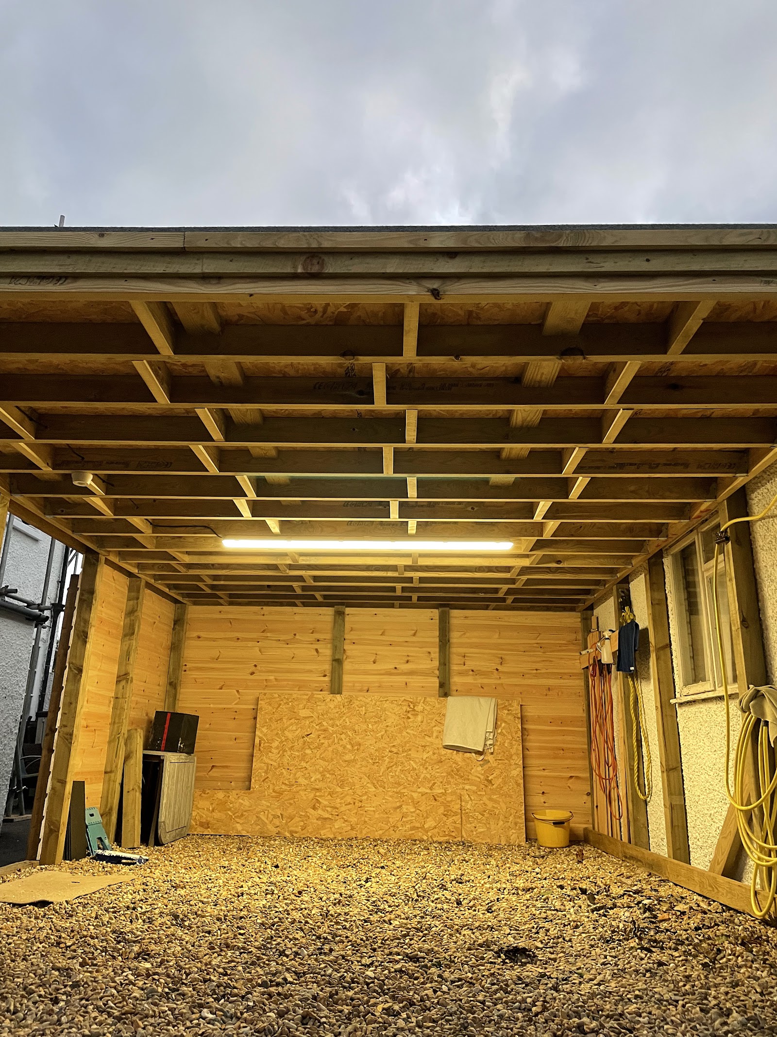 Lighting and power run out to a garden room, first fix through to finish.